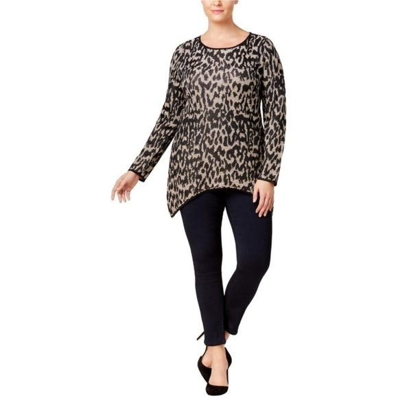 INC Leopard-Print Handkerchief Hem Tunic Sweater - Picture 9 of 9